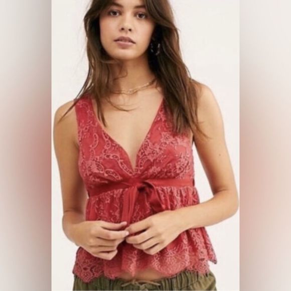 Free People Tops - Free People, Chante Lace Tie Tank Top, Frenchie Kiss, Size S